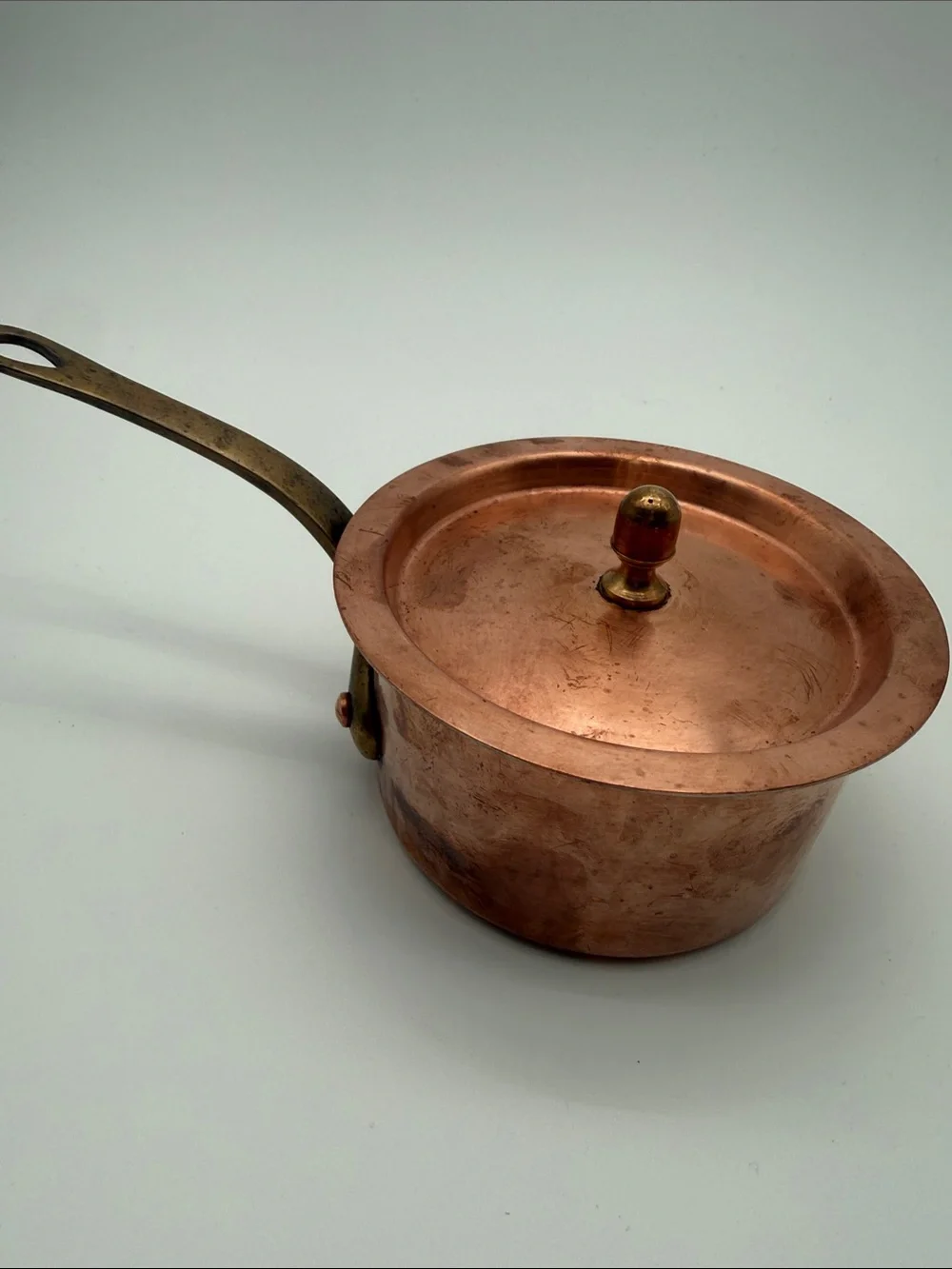 Vintage French Copper Saucepan w Lid Brass Handle Henglamor Detroit
